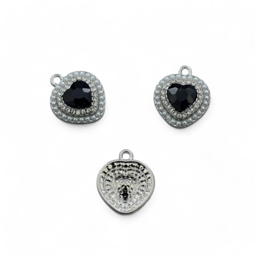 Подвеска Черное Сердце со стразами серебро 17*19 мм уп.3 шт. арт. Р-1026